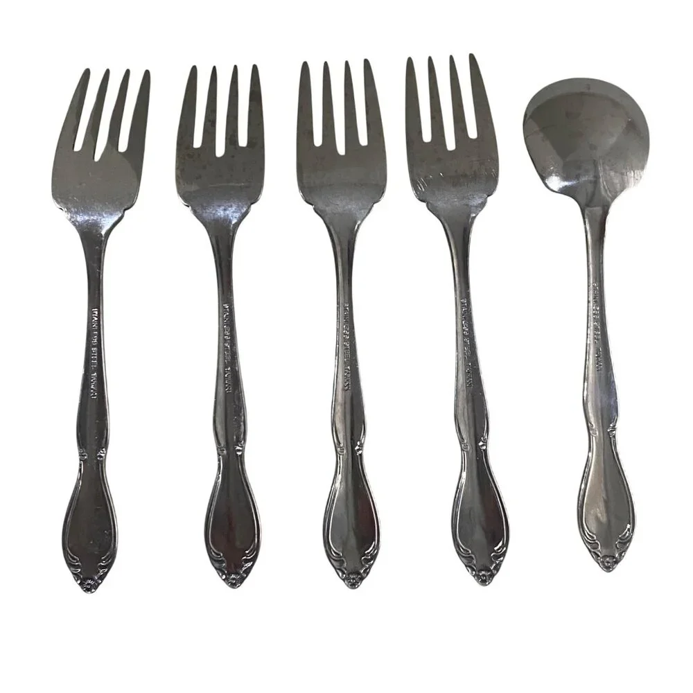Vintage Monogram B Stainless Steel‎ Taiwan 5 Pieces Salad Forks Sugar Spoon